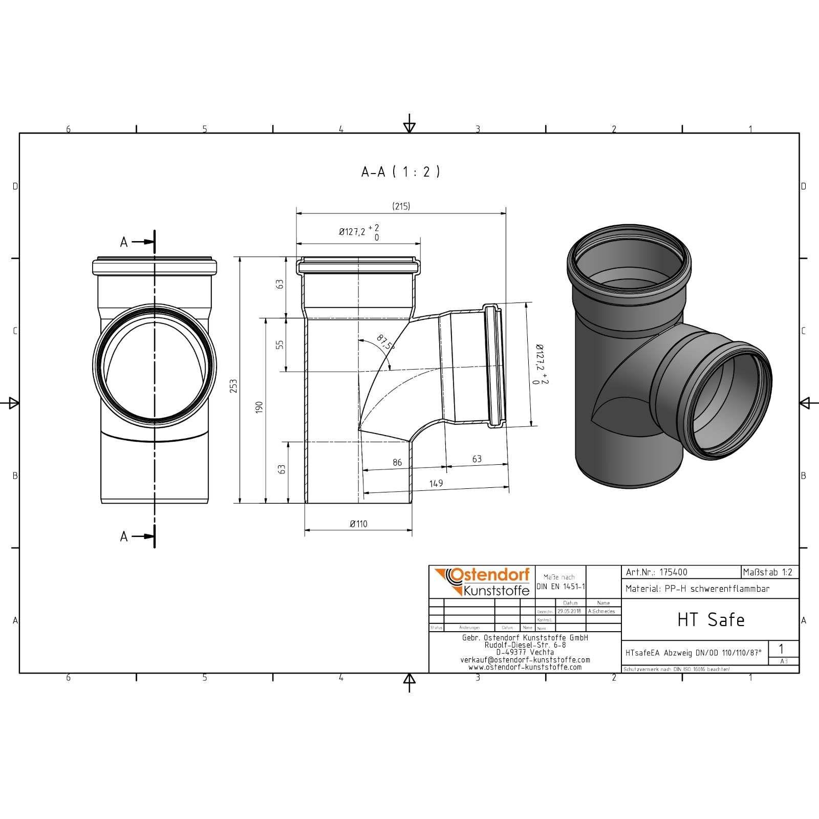HTsafe Abzweig DN 110/110 87,5 Grad – Bild 2 von 2