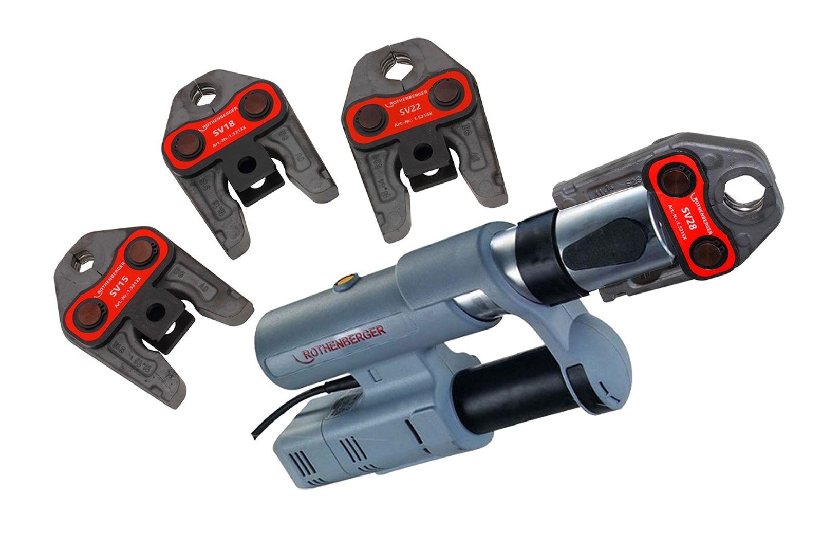 Rothenberger elektrohydraulische Fitting - Pressmaschine ROMAX AC ECO, Set mit Pressbacken Kontur "V" – Bild 5 von 8