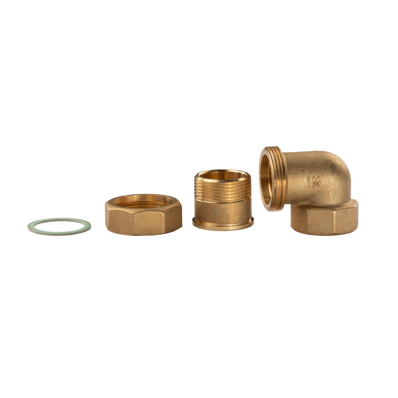 Messing Gewinde-Fitting Winkelverschraubung 90° flachdichtend 1 1/4"IG - 1 1/4"AG (DN 32) - schwere Ausführung – Bild 2 von 2