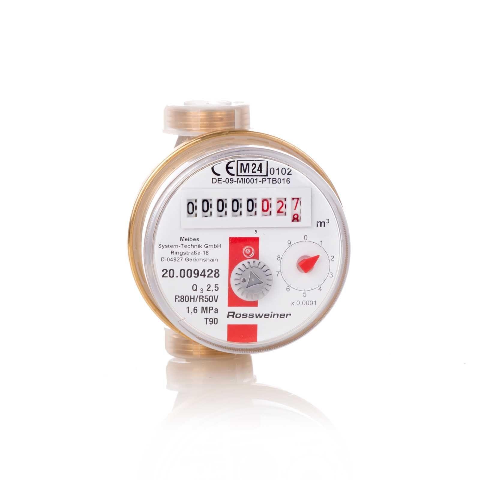 Wohnungs-Wasserzähler Aufputz für Warmwasser Q3 2,5 m³ - Baulänge 80 mm – Bild 2 von 3