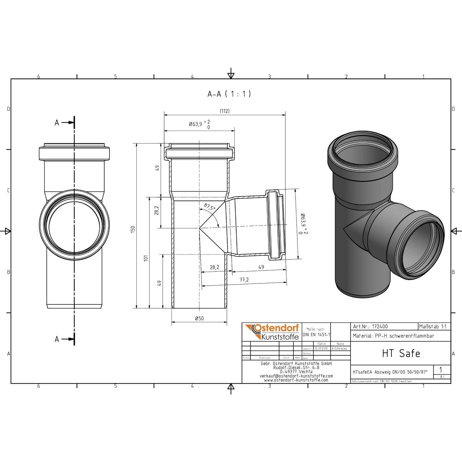 HTsafe Abzweig DN 50/50 87,5 Grad – Bild 2 von 2