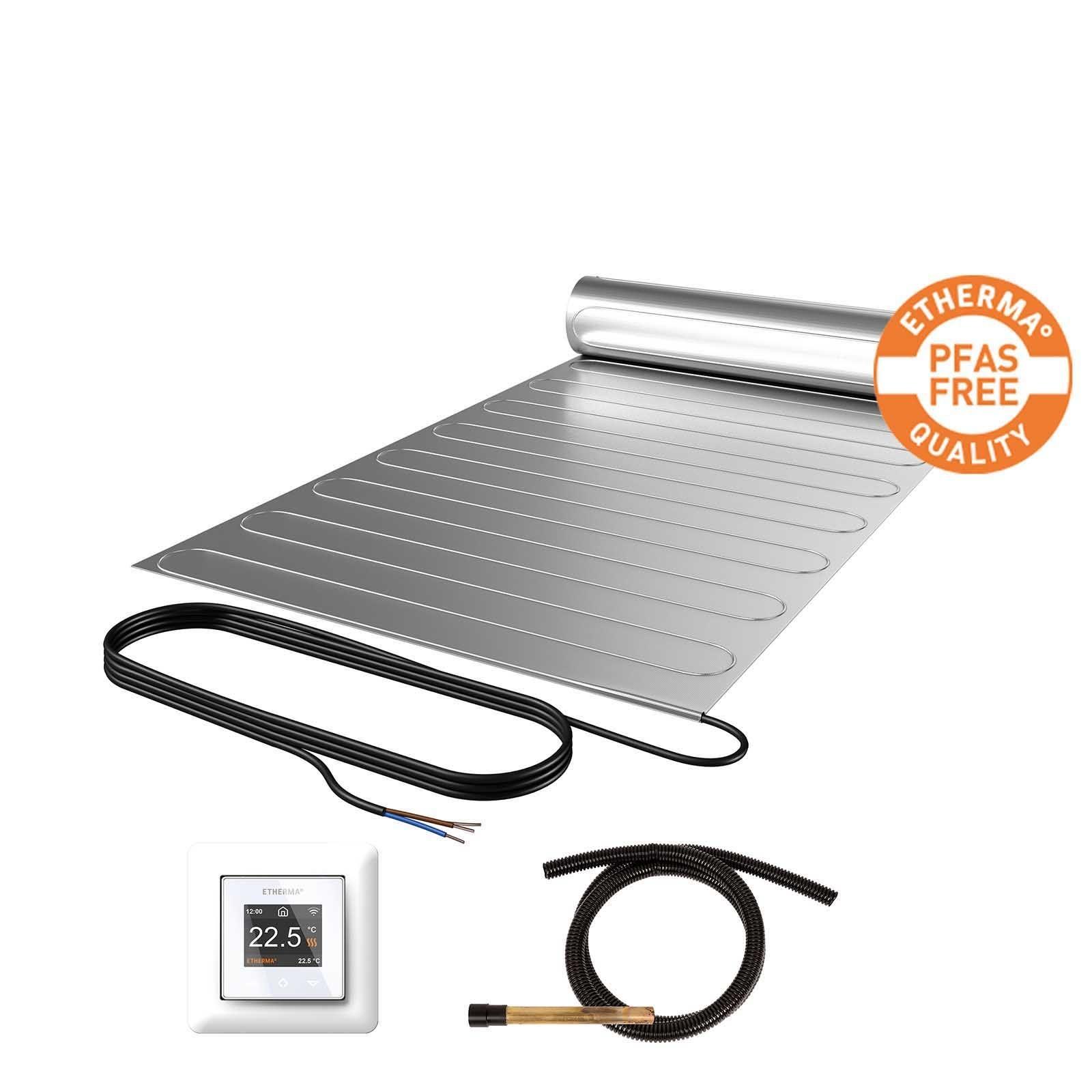 ETHERMA elektrische Fußbodenheizung 10 m² (0,5m x 20m) Laminotherm-Set inkl. Schaltereinbauthermostat eTOUCH PRO, 1200W