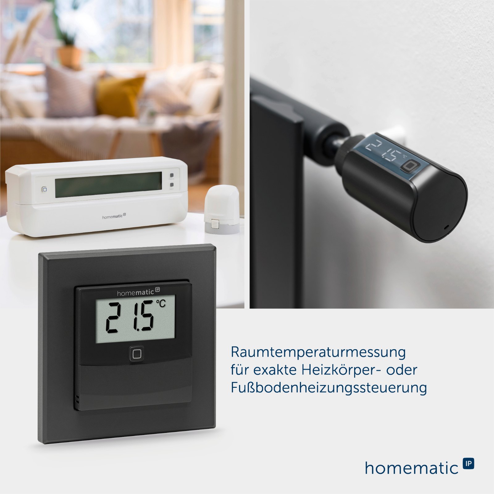 Homematic IP Smart Home Temperatur- und Luftfeuchtigkeitssensor mit Display innen HmIP-STHD-A anthrazit – Bild 8 von 11