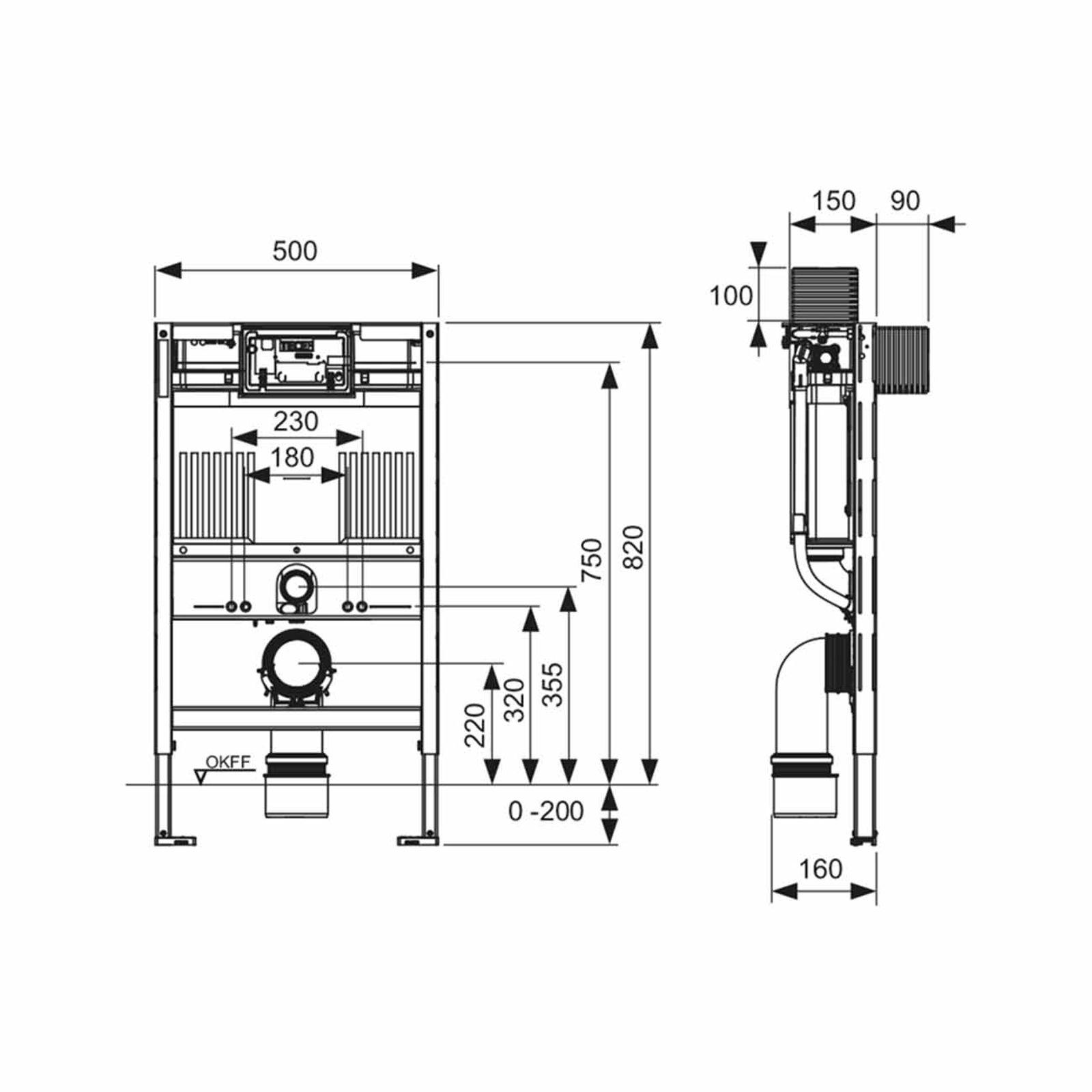 TECEprofil WC-Modul mit Uni-Spülkasten Bauhöhe 820 mm