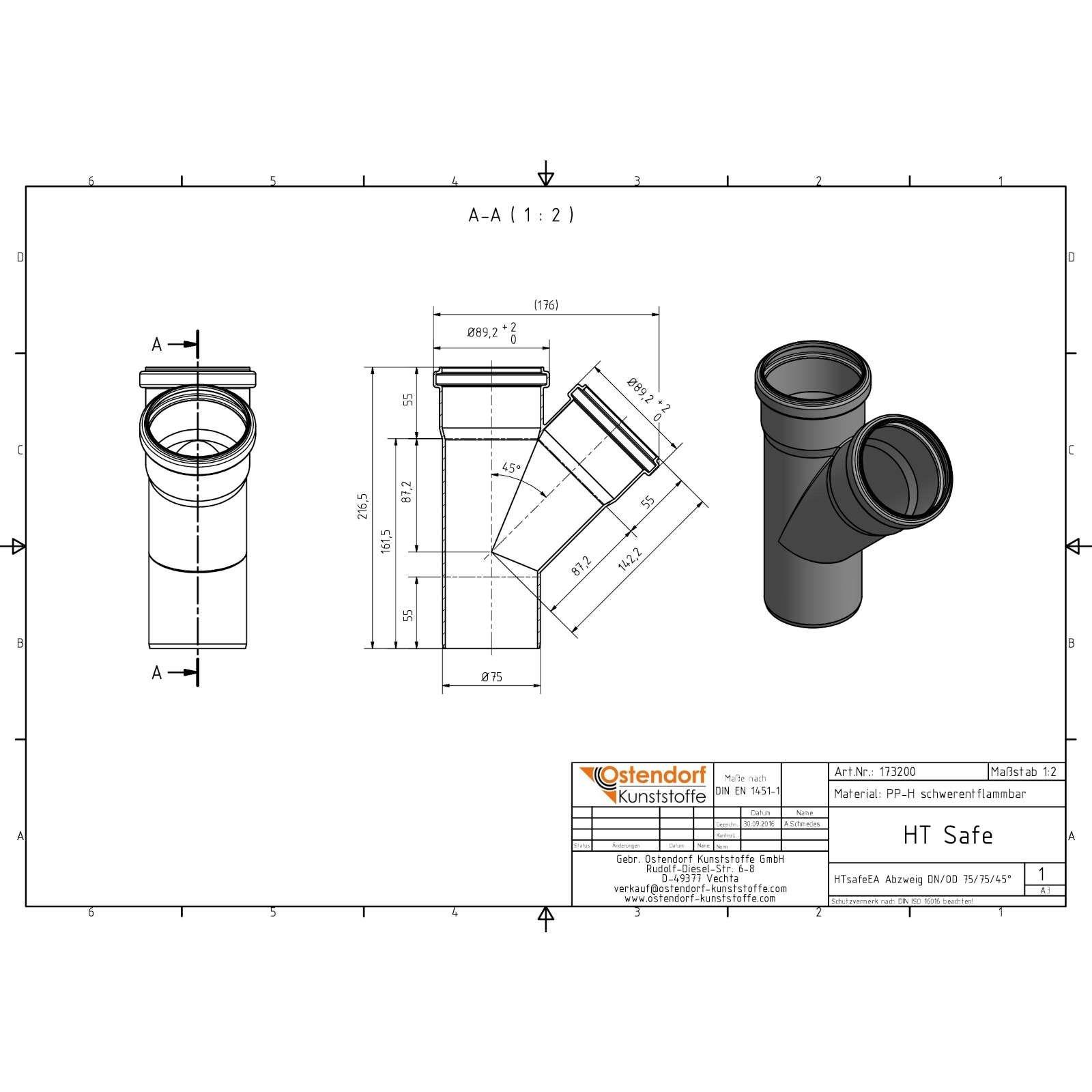 HTsafe Abzweig DN 75/75 45 Grad – Bild 2 von 2
