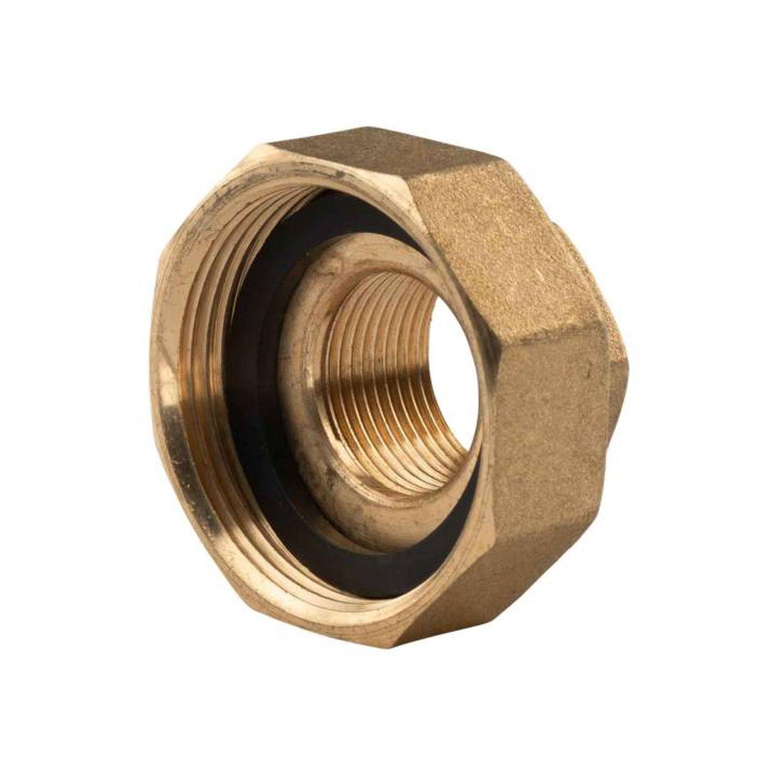 Messing Gewinde-Fitting Abgangsverschraubung mit Flachdichtung 1 1/2" (DN32) mit Überwurf 3/4" (DN20) IG