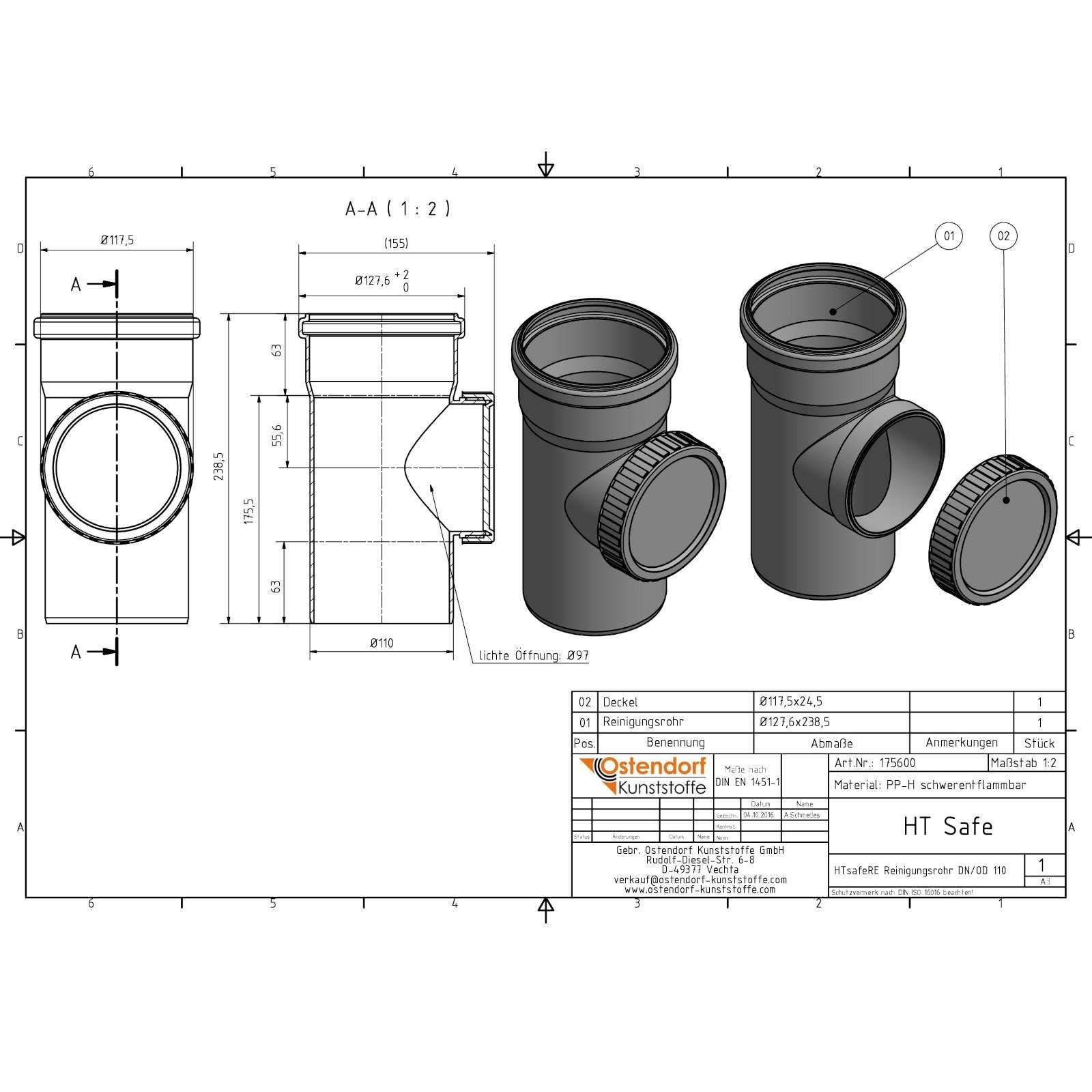 HTsafeRE Reinigungsrohr DN/OD 110 240 mm – Bild 2 von 2