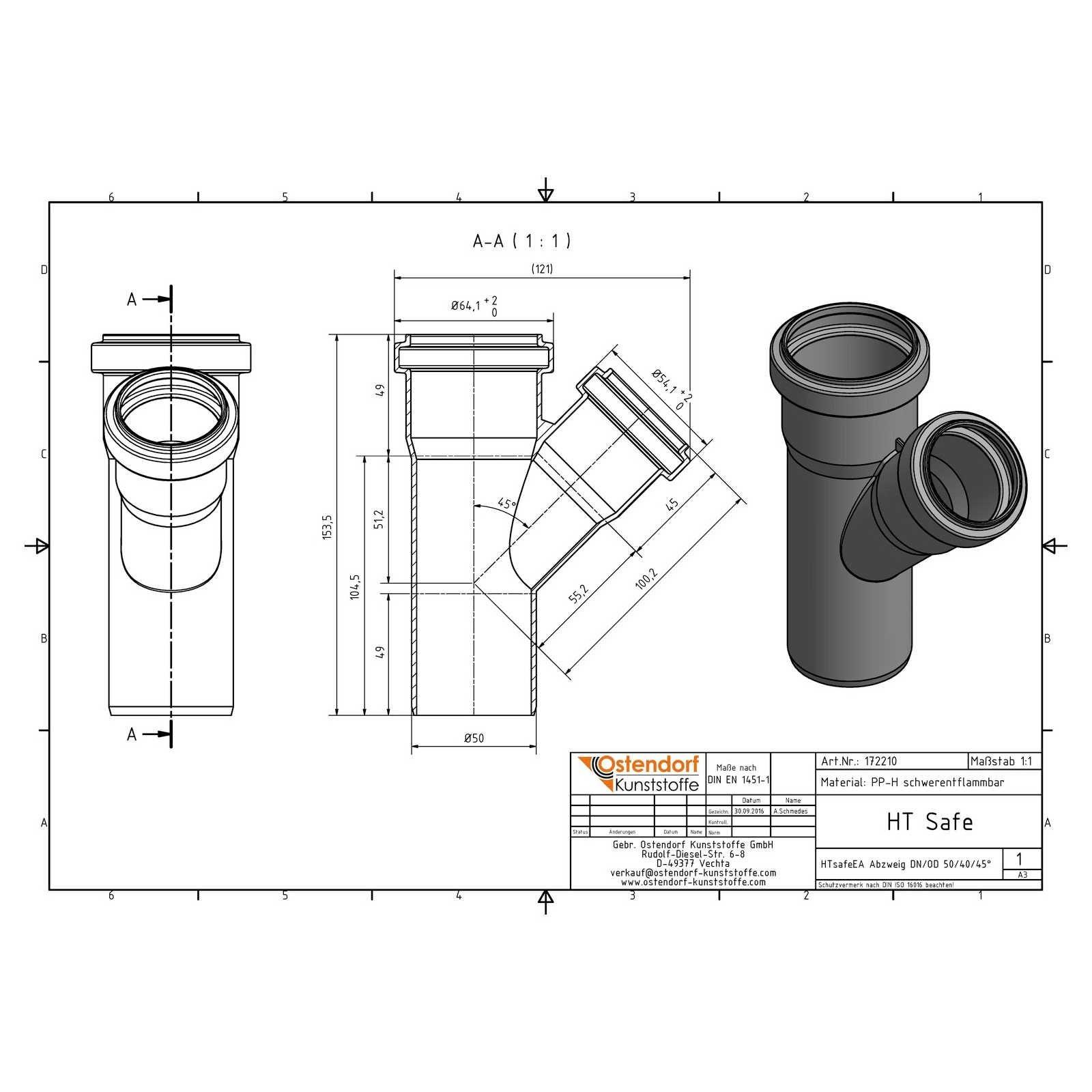 HTsafeEA Abzweig DN/OD 50/40 45 Grad – Bild 2 von 2