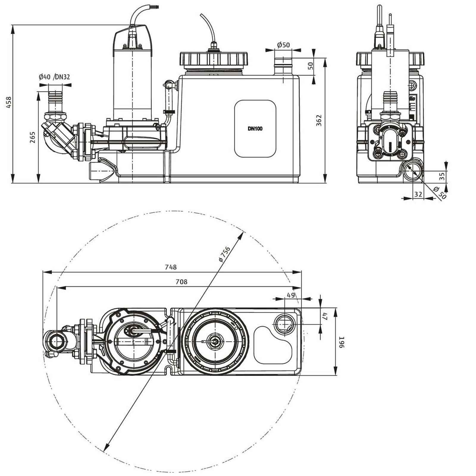 Wilo Abwasser-Hebeanlage DrainLift SANI CUT-S.20/M523/1-EF – Bild 2 von 2