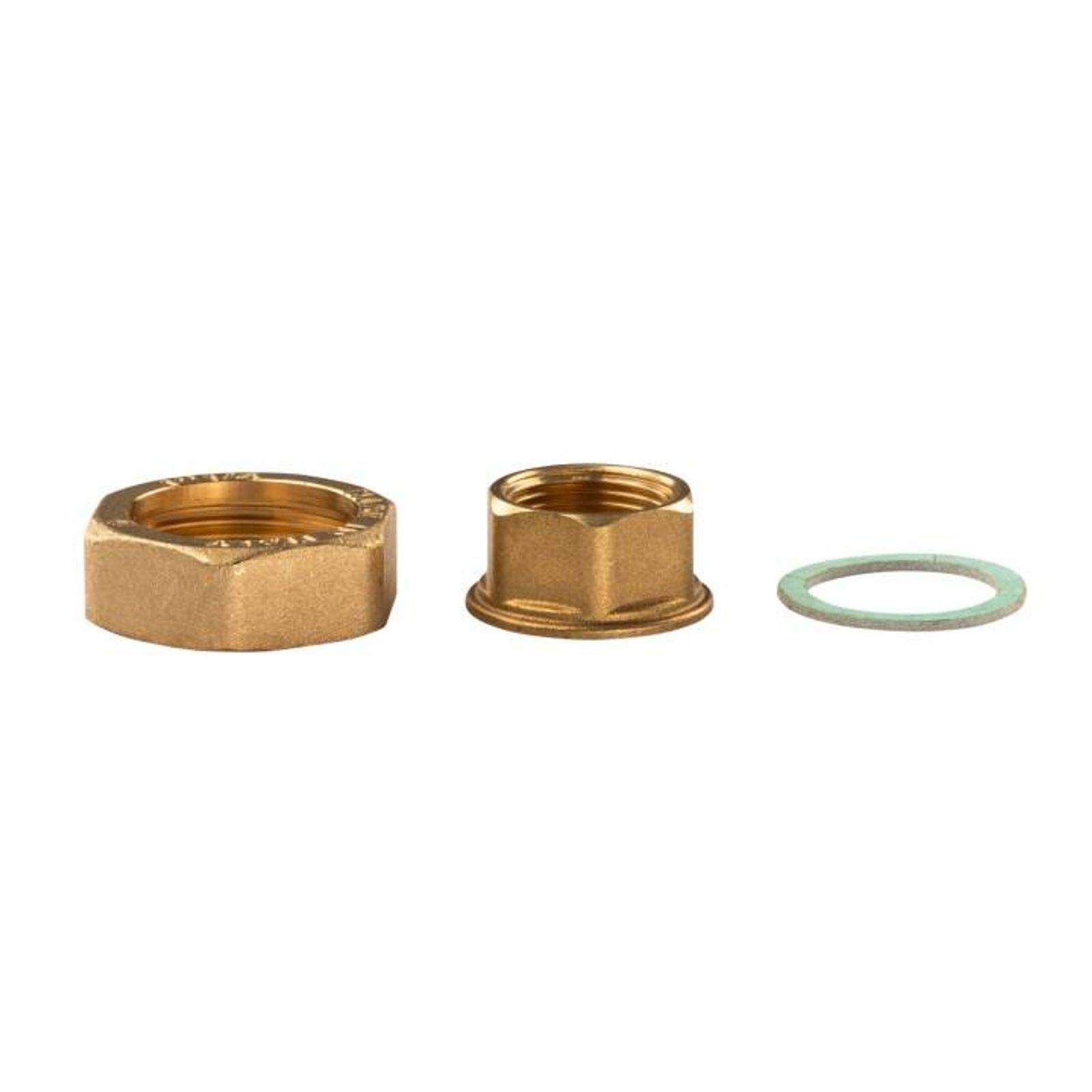 Messing Gewinde-Fitting Schaft flachdichtend mit Kappe für Rundelemente + Dichtung 3/4"IG (DN 20) - 1 1/4"IG (DN 32) - schwere Ausführung