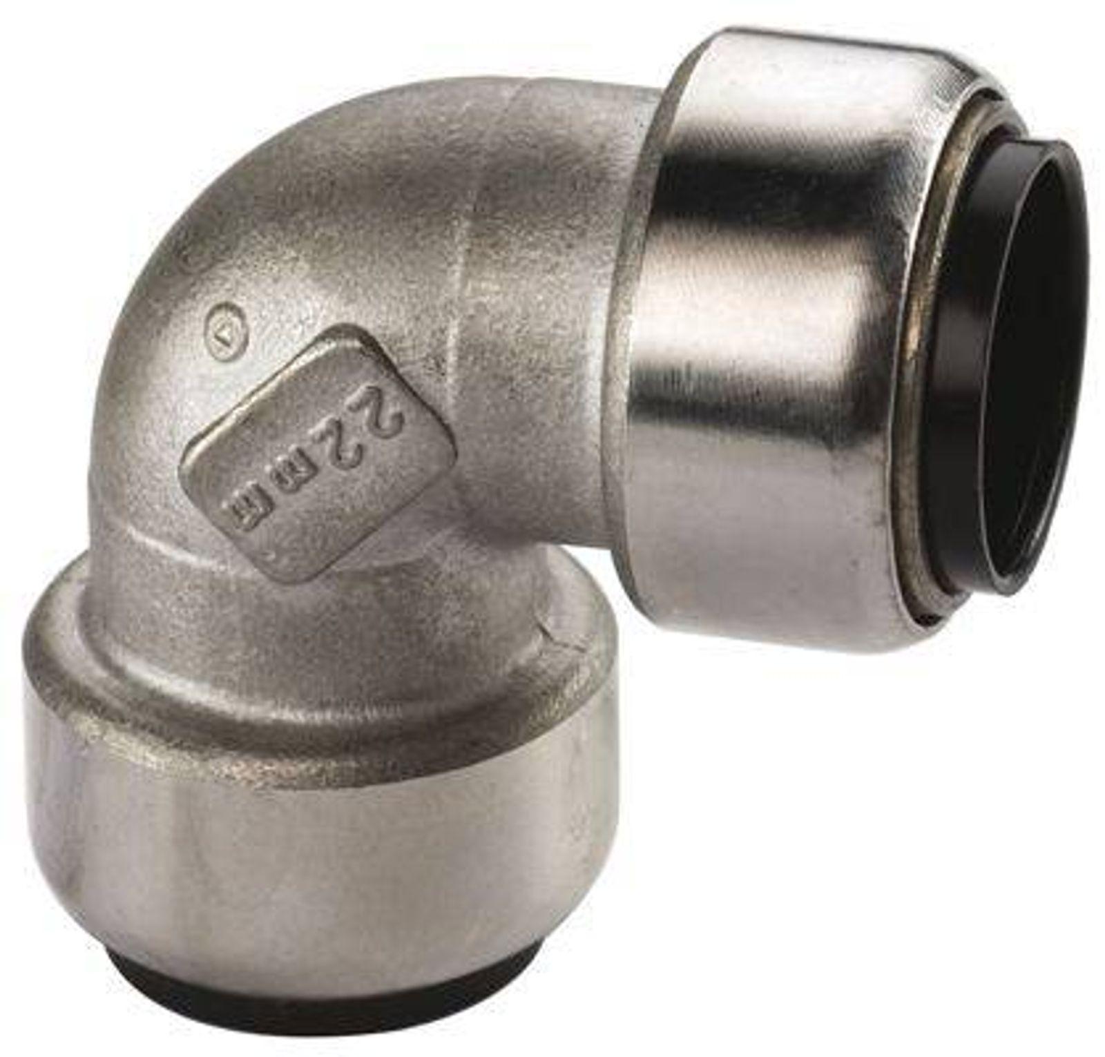 Edelstahl Steckfitting Tectite Winkel 90° 15 mm innen-innen lösbar DVGW