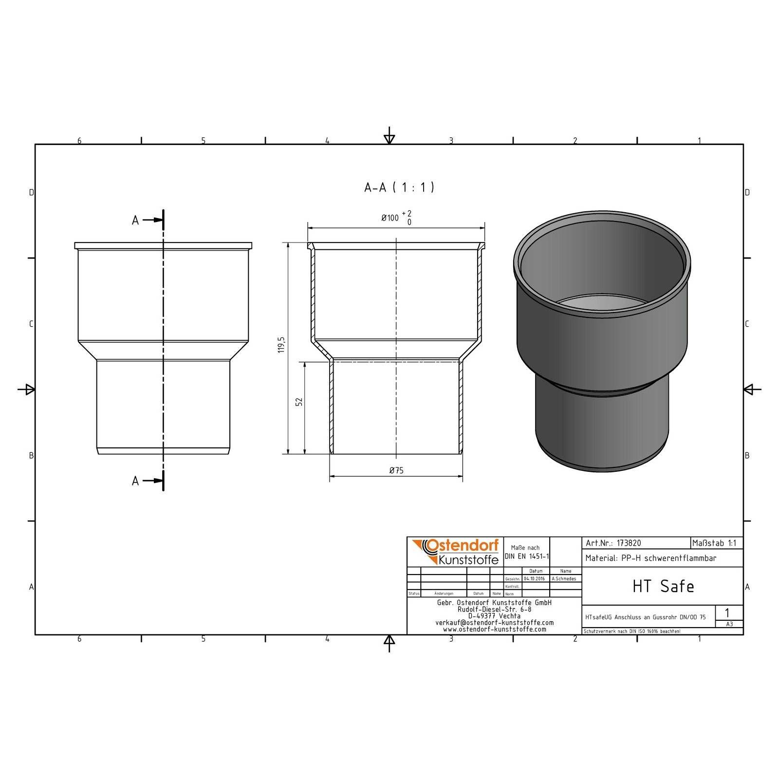 HTsafeUG Anschluss an Gussrohr DN 75 – Bild 2 von 2
