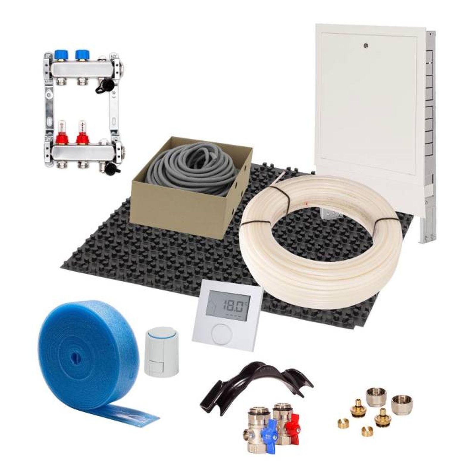 30 m² Set Noppensystem 11 mm WLG 035 16x2 PE-RT Rohr Raster 15 cm 2 Heizkreise LCD Regler 230 V + Zubehör