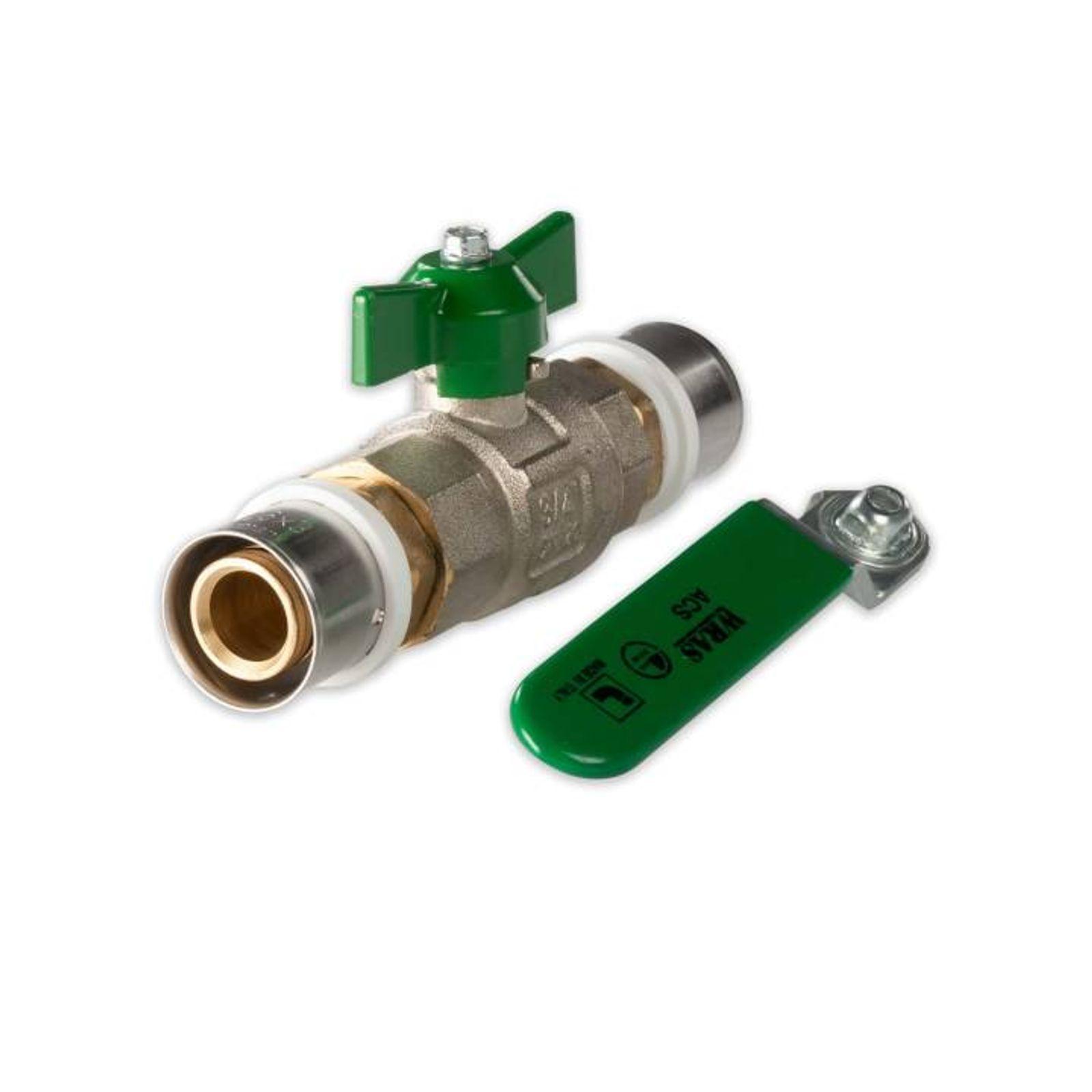 Selfio-Press Aluverbund Pressfitting Kugelhahn 26 x 3 mm Flügelgriff grün TH + U Kontur DVGW
