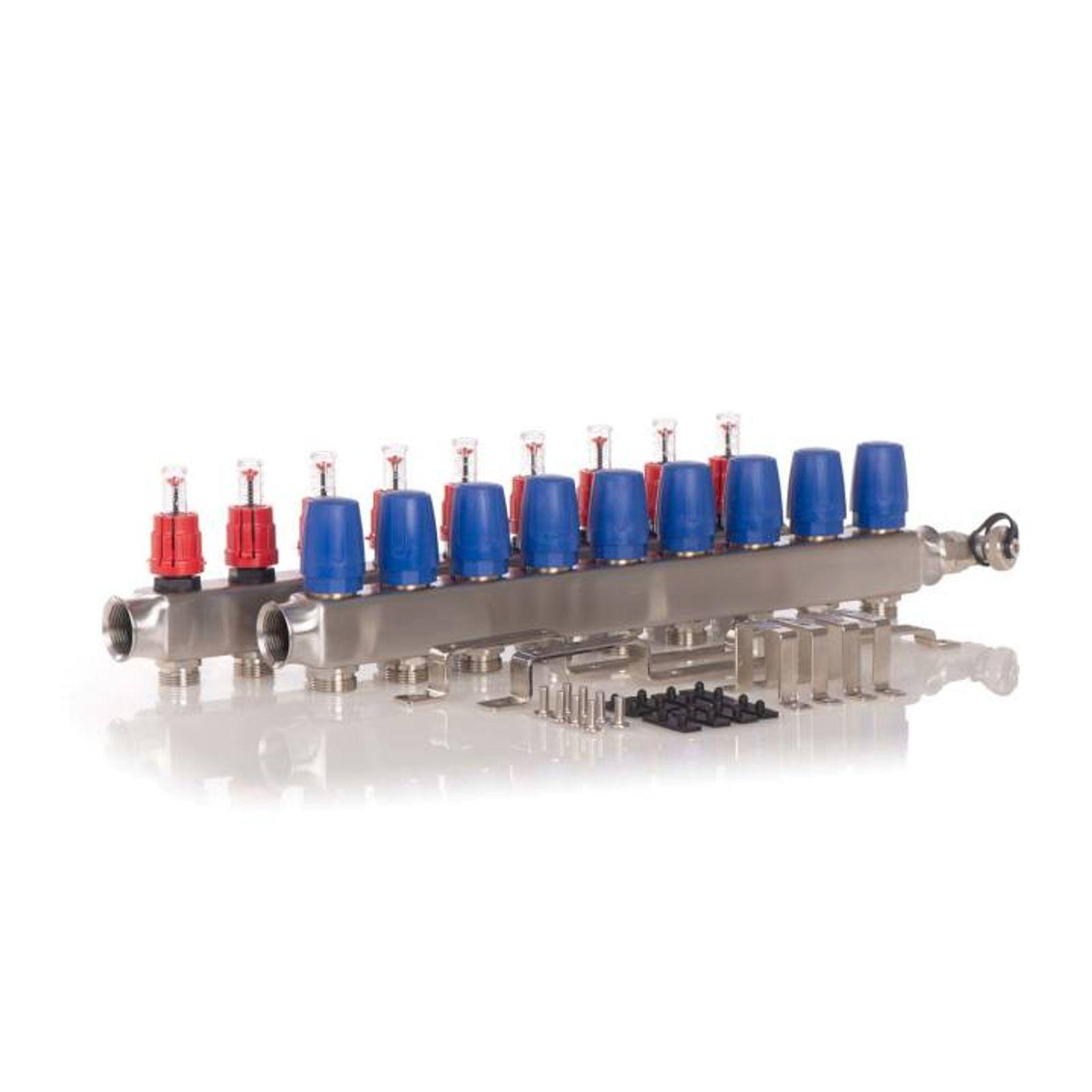 Heizkreisverteiler BASIC für Fußbodenheizung 9 Heizkreise mit Kugelhahn-Set