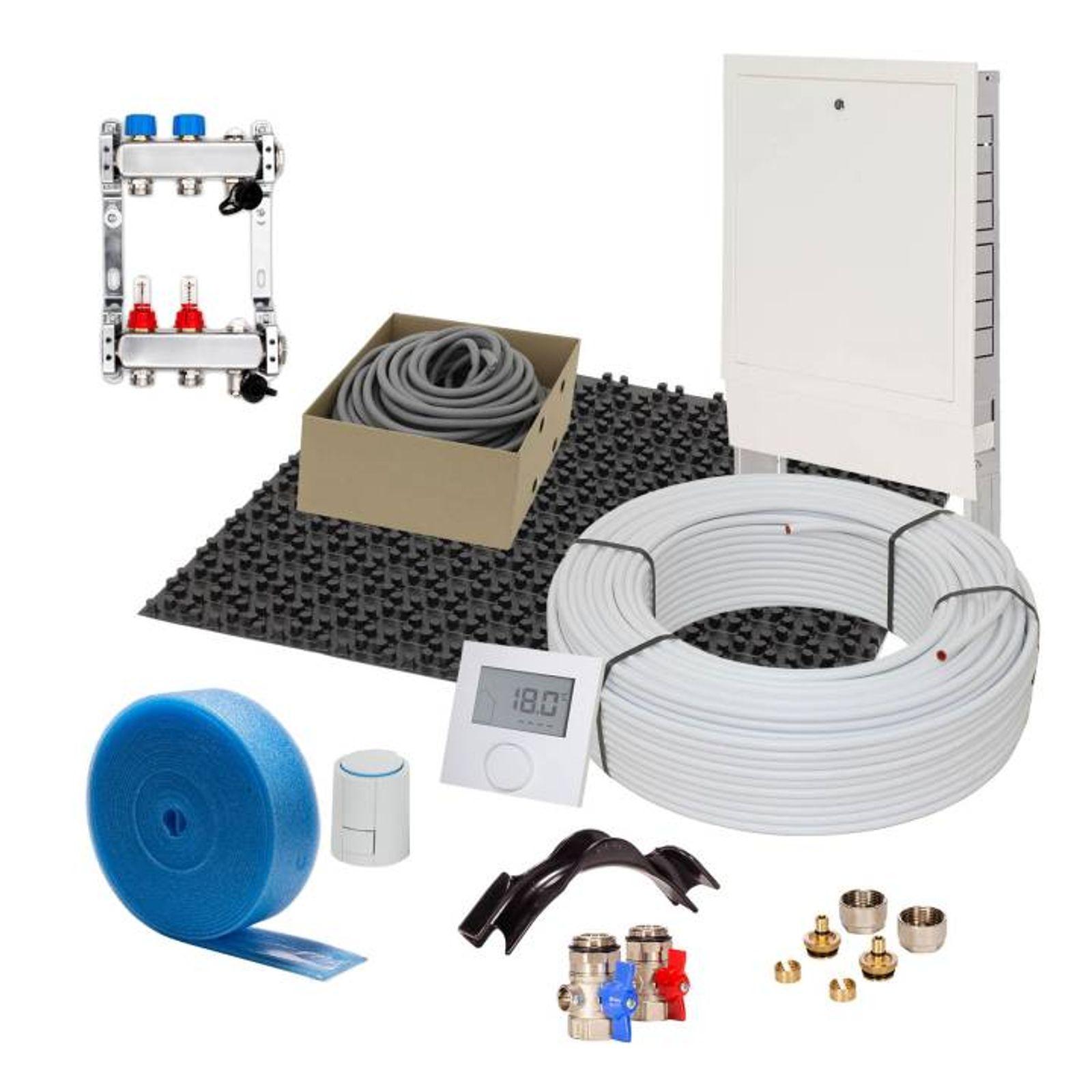 40 m² Set Noppensystem 11 mm WLG 035 16x2 Alu-Verbundrohr Raster 10 cm 4 Heizkreise LCD Regler 230 V + Zubehör