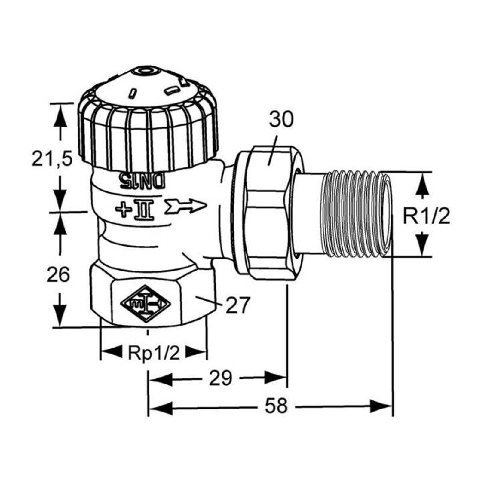 Heimeier Thermostat-Ventilunterteil V-exact II, Eckform, DN 15, vernickelt – Bild 2 von 2