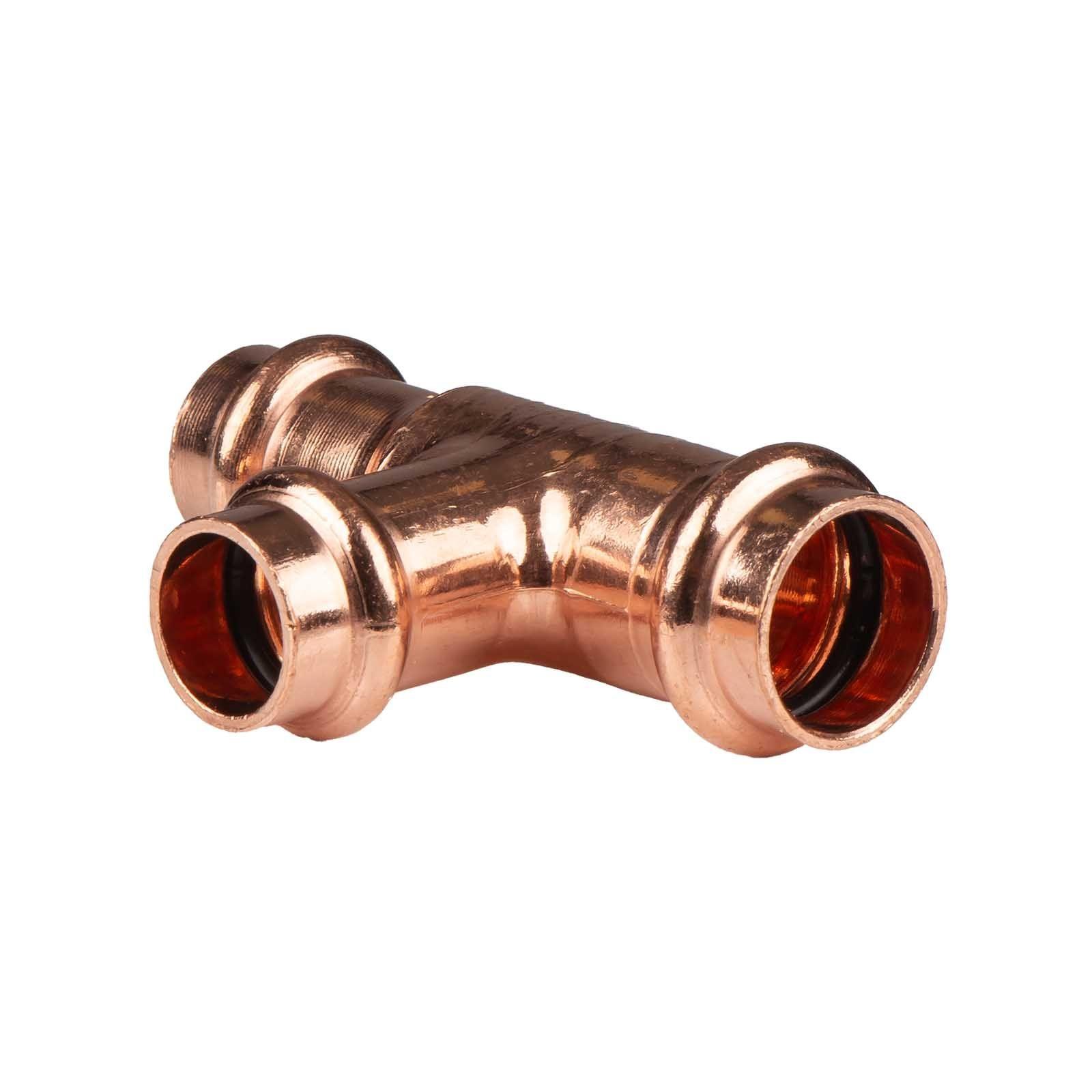 Kupfer Pressfitting T-Stück reduziert 18 x 15 x 15 mm V+M-Kontur DVGW – Bild 2 von 2