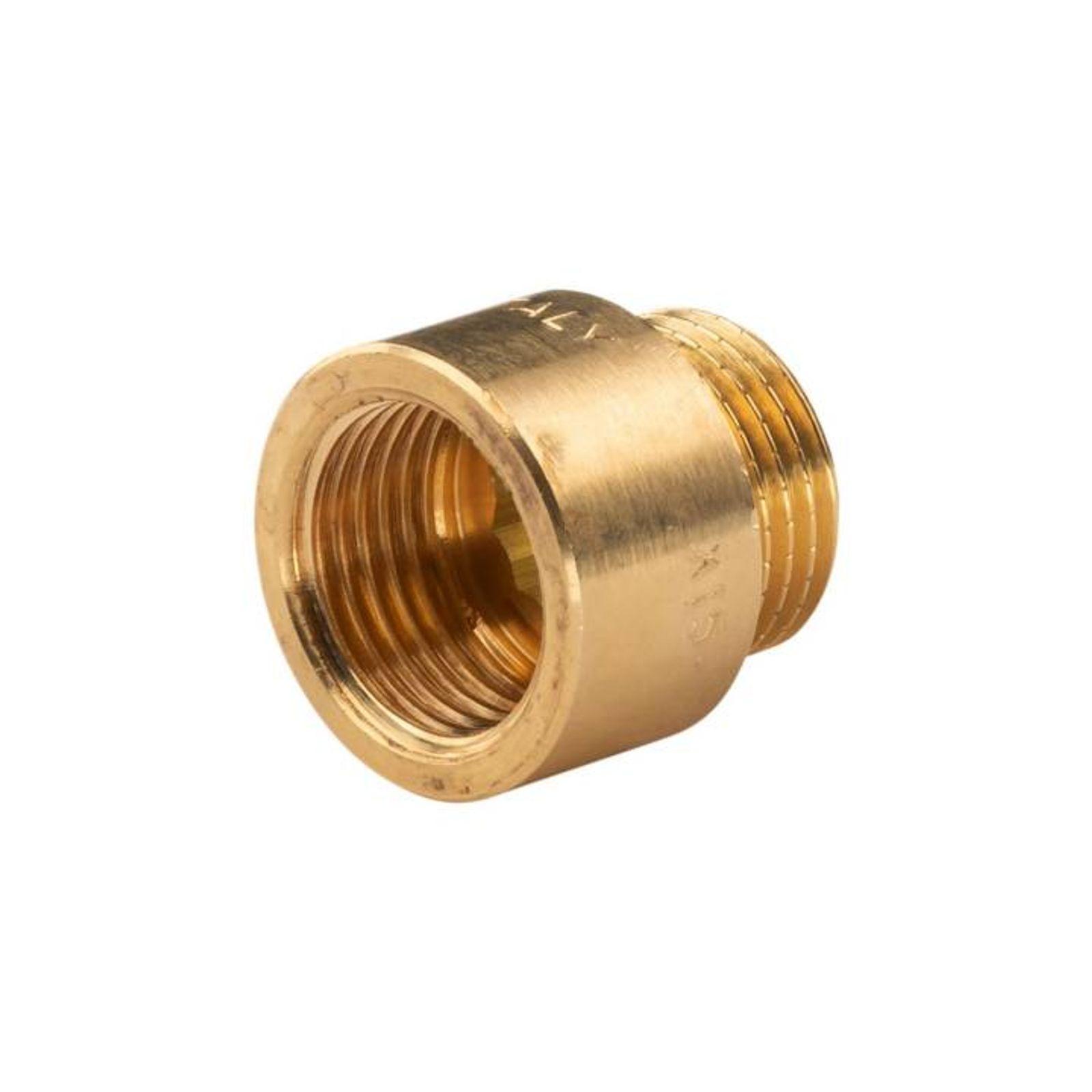 Messing Gewinde-Fitting Hahnverlängerung IG/AG 1/2" (DN 15) Länge 15 mm - schwere Ausführung