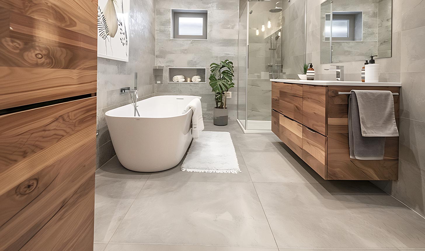Badezimmer mit Badewanne, Dusche und Waschbecken