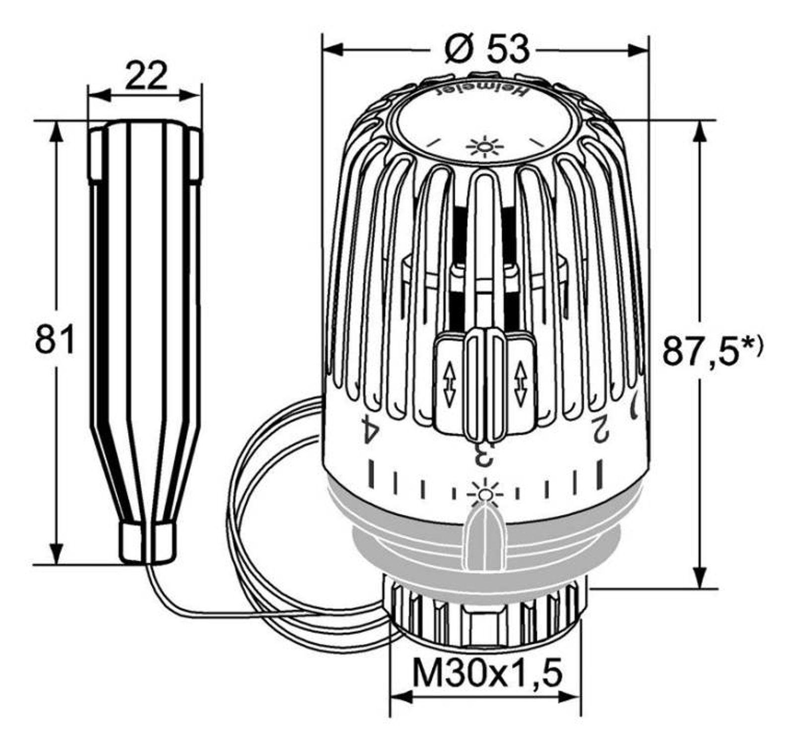 Heimeier Thermostatkopf K mit Fernfühler, flüssigkeitsgefülltes Thermostat, Kapillarrohr 1,25 m – Bild 2 von 2