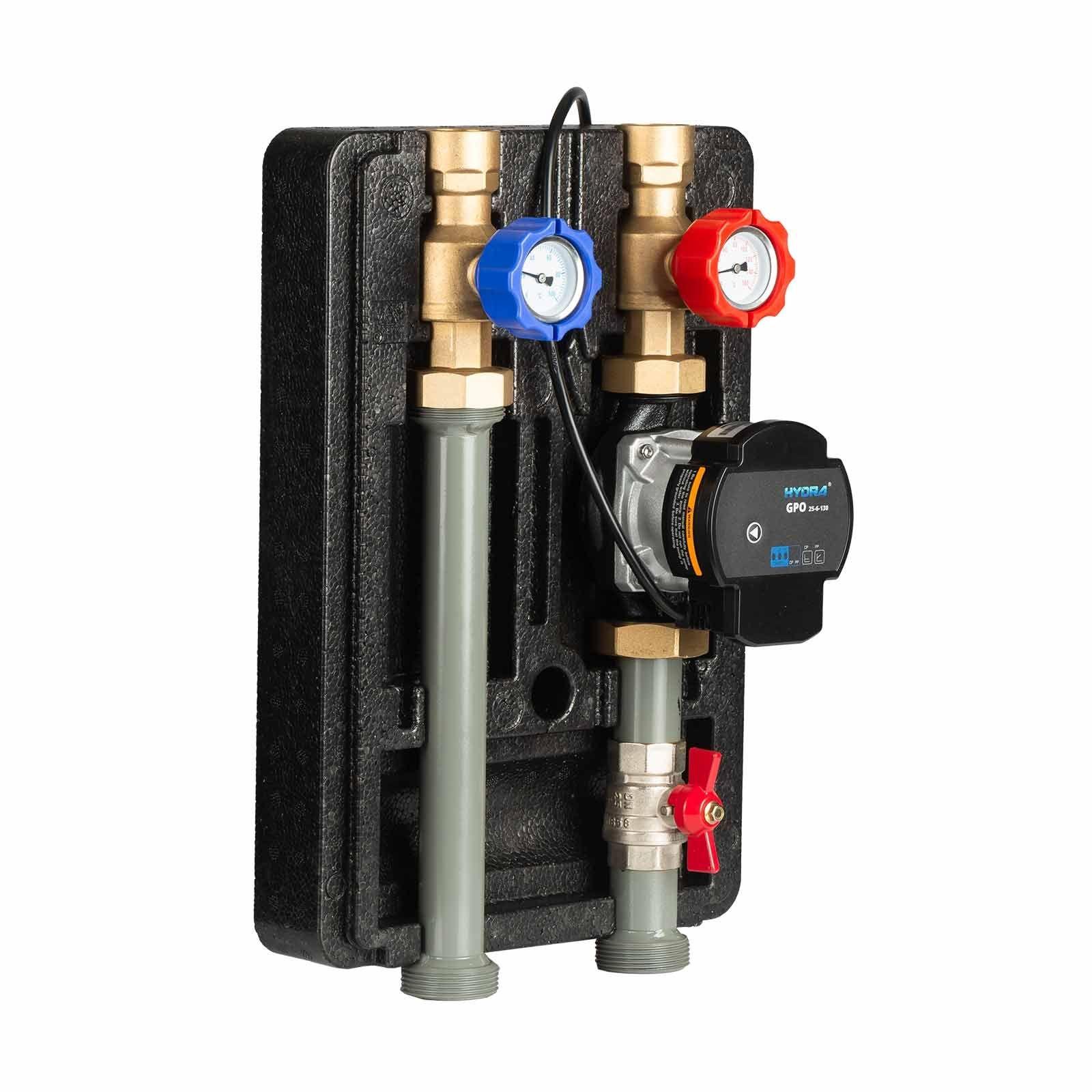 Zweiwege Pumpengruppe mit Hydra GPO 25-6-130 ohne Mischventil Kugelhahn DN 25
