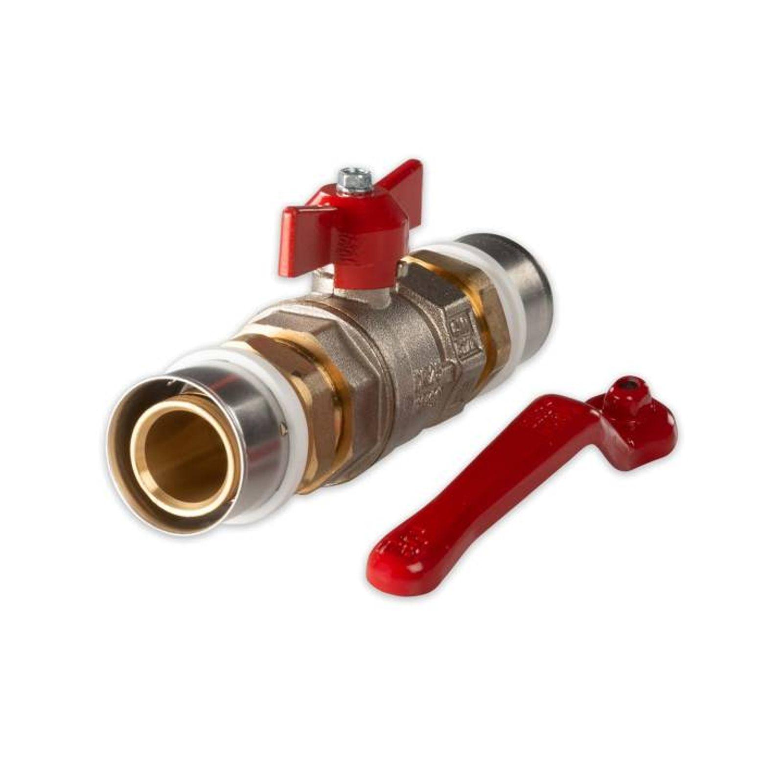 Selfio-Press Aluverbund Pressfitting Kugelhahn 32 x 3 mm Flügelgriff rot TH + U Kontur – Bild 2 von 2