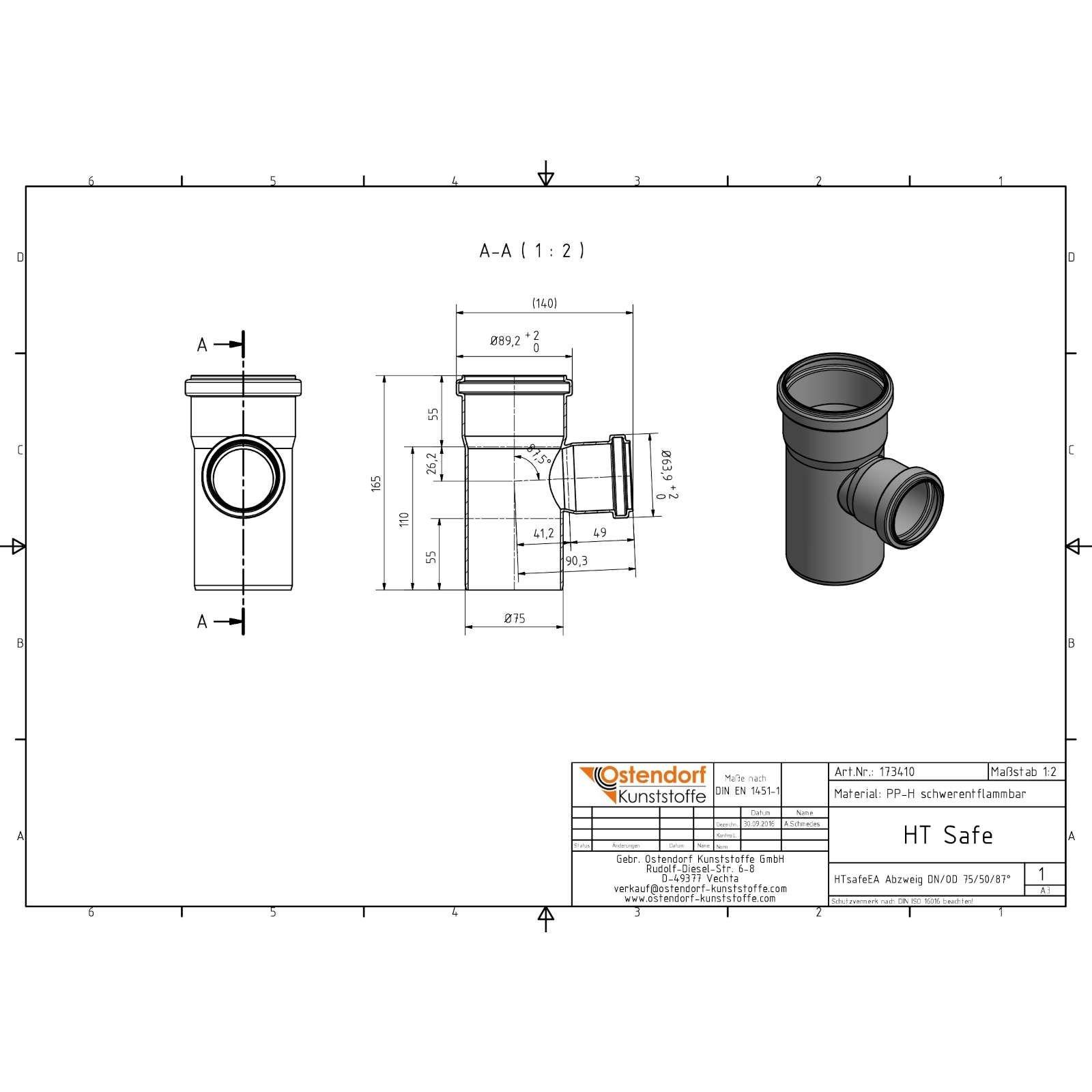 HTsafe Abzweig DN 75/50 87,5 Grad – Bild 2 von 2