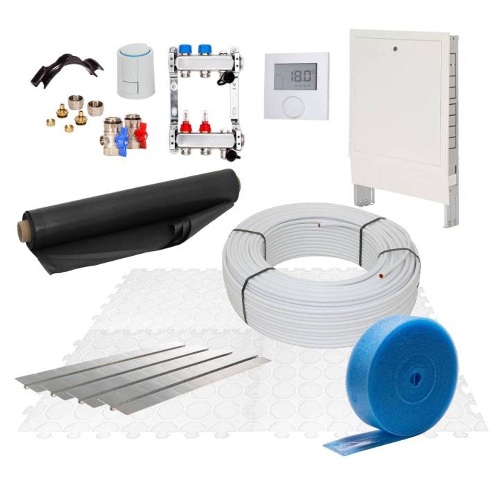 50 m² Set Trockenestrichsystem 25 mm WLG 035 Alu-Verbundrohr Raster 12,5 cm 4 Heizkreise LCD Regler 230 V + Zubehör