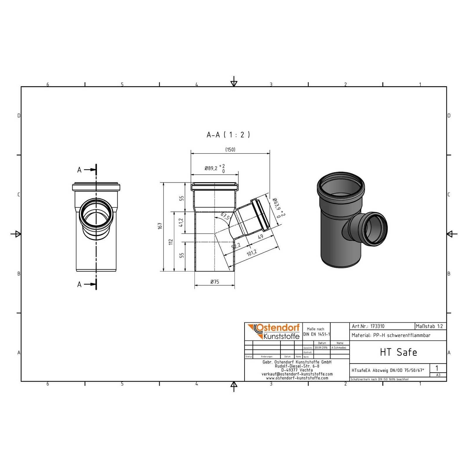 HTsafeEA Abzweig DN/OD 75/50 67,5 Grad – Bild 2 von 2