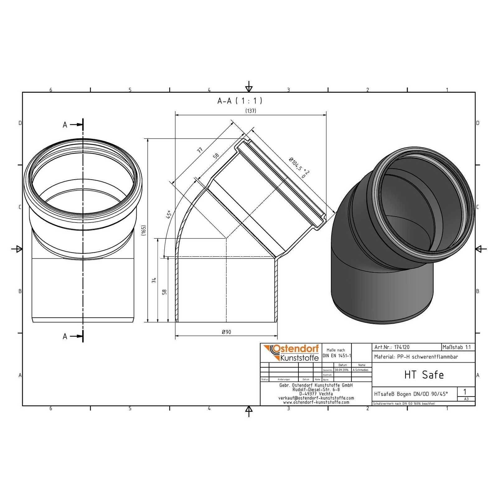 HTsafeB Bogen DN 90 45 Grad – Bild 2 von 2