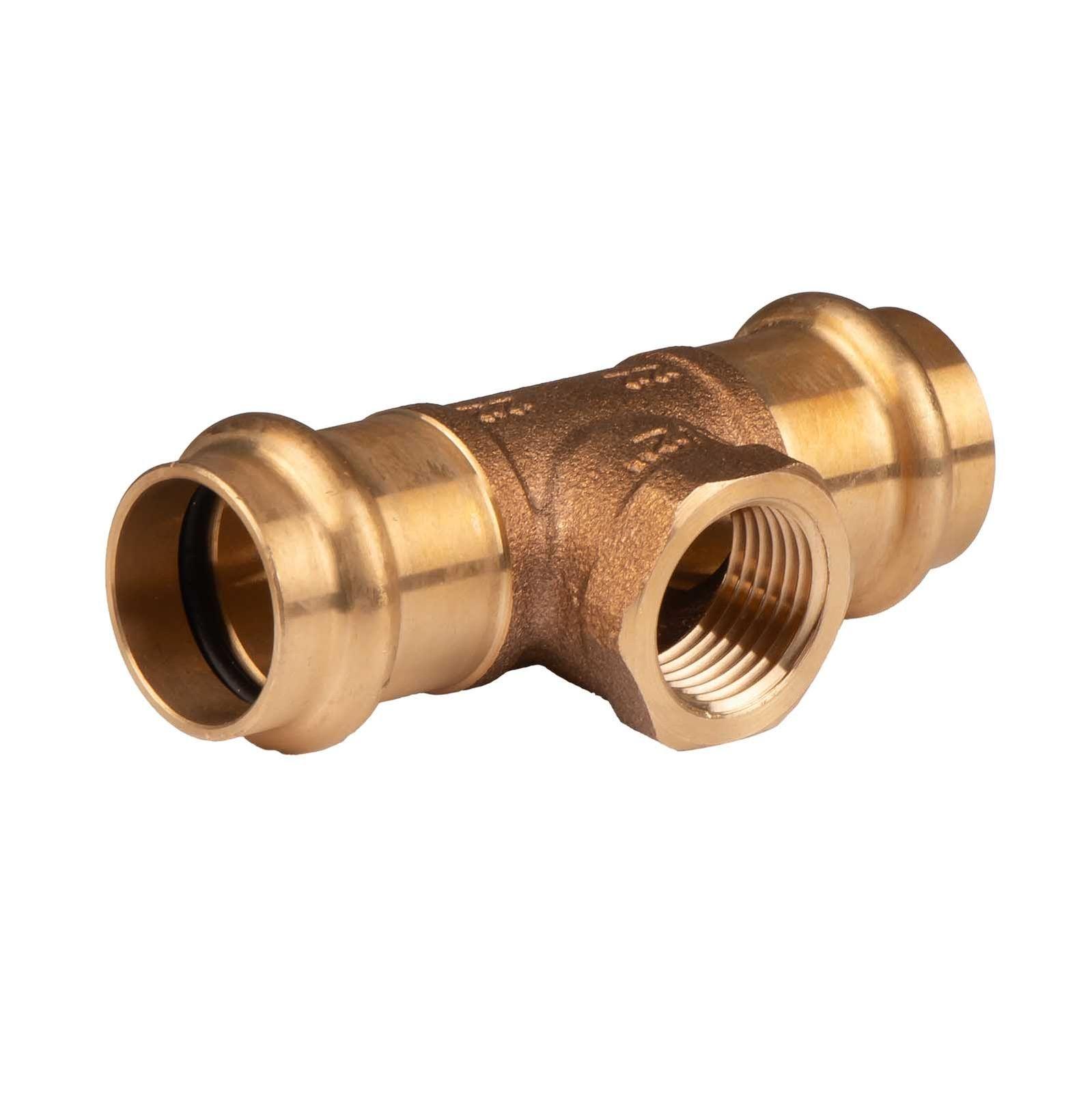 Kupfer Pressfitting T-Stück aus Rotguss 22 mm - 1/2" IG - 22 mm V+M-Kontur DVGW – Bild 2 von 2