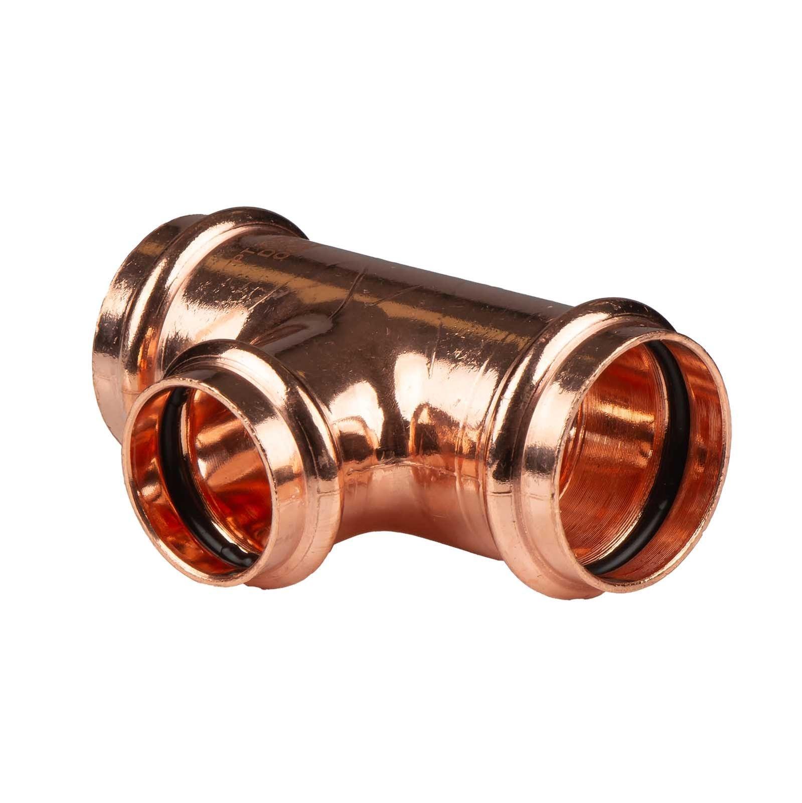 Kupfer Pressfitting T-Stück Mittelgang reduziert 35 x 28 x 35 mm V+M-Kontur DVGW – Bild 2 von 2