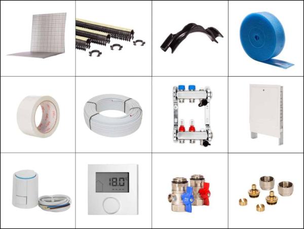 50 m² Set Tackersystem Faltplatte 25 mm WLG 045 16x2 Alu-Verbundrohr Raster 10 cm 5 Heizkreise LCD Regler 230 V + Zubehör