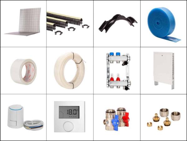 60 m² Set Tackersystem Faltplatte 30 mm WLG 045 16x2 PE-RT Rohr Raster 15 cm 4 Heizkreise LCD Regler 230 V + Zubehör