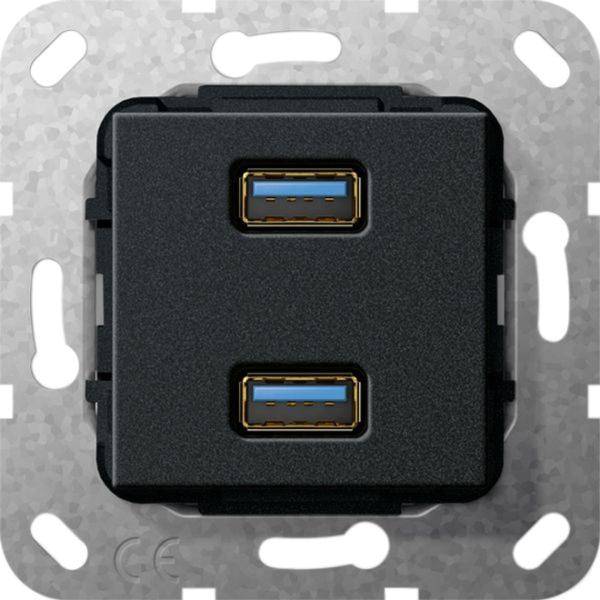 Gira Tragring USB 2-fach schwarz Schraubbef mit 568410 ohne Beschriftungsfeld