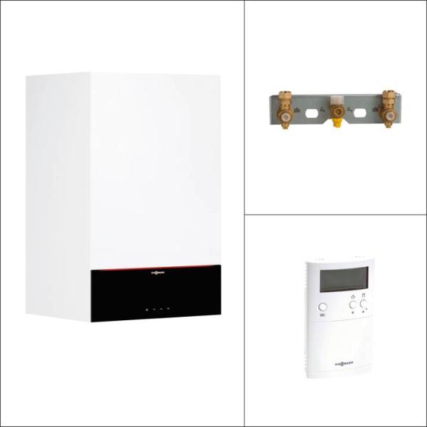 Viessmann Gas-Brennwert-Kombigerät Paket Vitodens 200-W B2KF 25 kW inkl. WW - 7" Display - Vitotrol 100 UTDB - Armaturen-Bausatz UP