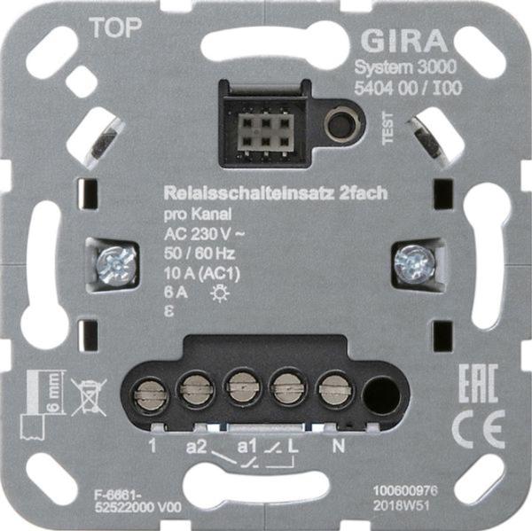 Gira Relais/HLK-Einsatz 2kan 10A 1-1500W System 3000 540400 NSTeing für Taste