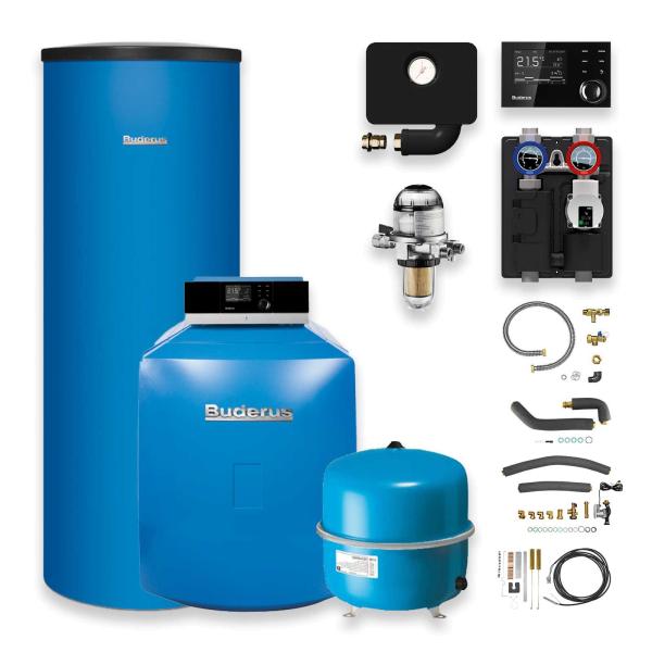 Buderus Logaplus GB125 Öl-Brennwert 35 kW Heizungspaket K32/2 mit Regelung RC310 Warmwasserspeicher SU200/5 200 l ohne Mischer