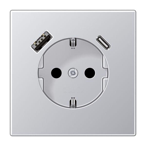 Jung Steckdose 1-fach alu mit 1USB-A 1USB-C LS AL 1520-15 CA-L UP mit BS IP20