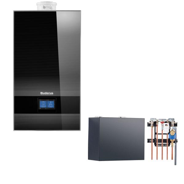 Buderus Gas-Brennwert Logamax plus GB182i.2-15 H 15kW für H-Gas mit  3-Wege-Ventil schwarz