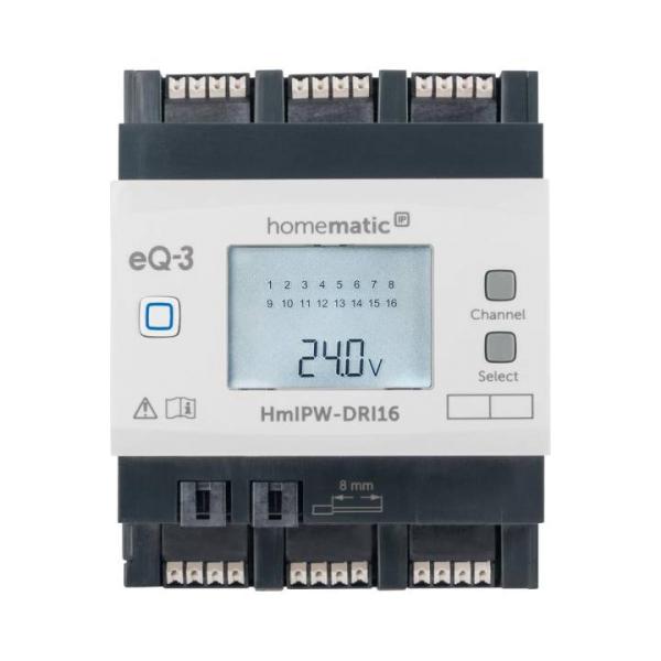Homematic IP Wired Eingangsmodul HmIPW-DRI16 - 16-fach 152250A0 - Ansicht vorne Display an