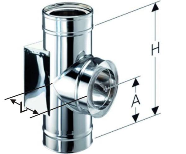 Schornstein T-Stück Feuerungsanschluss 90 Grad mit Reinigungsöffnung Edelstahl DW DN 130