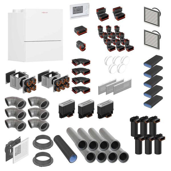 VIESSMANN Paket Vitovent 300-W 225m³ Flachkanal für 130 m² Wohnfläche Zentrales Wohnungslüftungs-System (R)