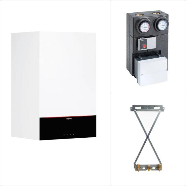 Viessmann Gas-Brennwert Paket Vitodens 200-W B2HF 19 kW 3,5" Display - Divicon 1" HK-Verteiler mit 3-Wege-Mischer