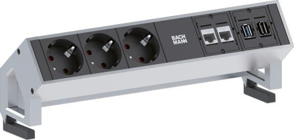 Bachmann Steckdosenleiste 3/3-fach 35° 902.502 inoxgr 1xUSB 1,5m IP20 1,5qmm