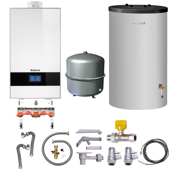 Buderus Gas-Brennwert Logaplus-Paket W42 GB182i.2-25 25kw H-Gas Speicher  S120 Bedieneinheit BC400 MAG 35l weiß