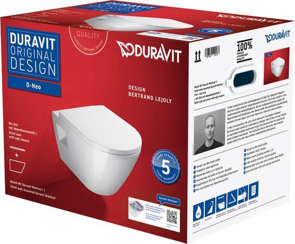 Duravit Wand-WC Set 540 mm D-Neo Weiß,TS rimless,WC-Sitz m.Absenkautomatik