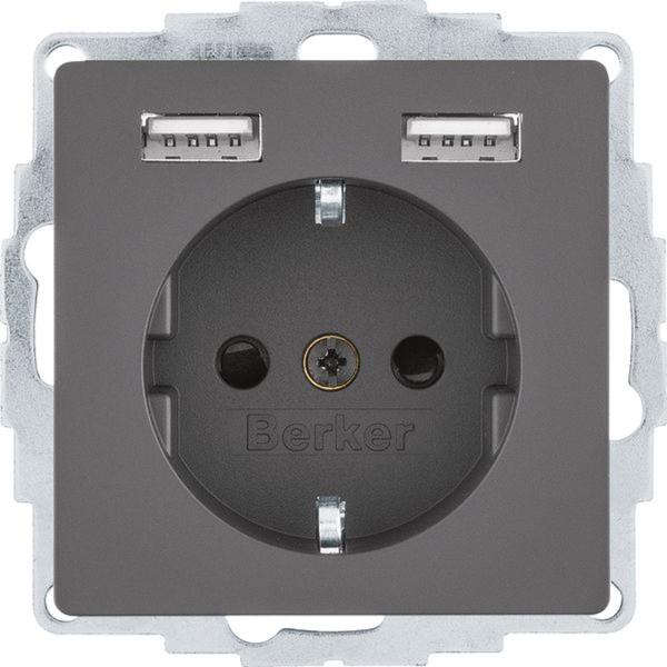 Berker 48036086 Steckdose SCHUKO/USB A-A, Q.1/Q.3/Q.7/Q.9, anthrazit samt, lackiert