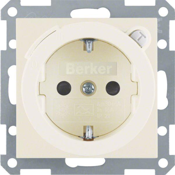 Berker 47088982 Steckdose SCHUKO mit FI-Schutzschalter u. erh.BS S.1/B.3/B.7 weiß, glänzend